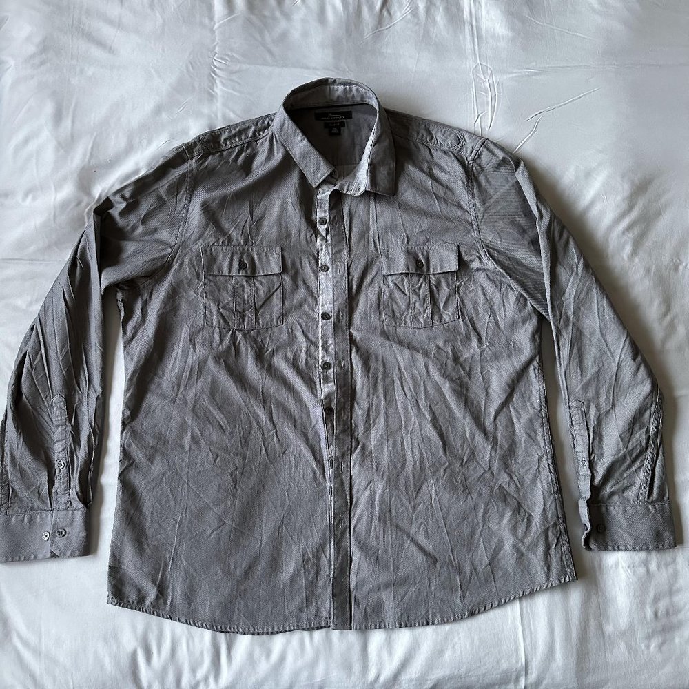 Marc Anthony Shirt Men Size XXL Slim Fit Long Sleeve Double Pockets 100% Cotton